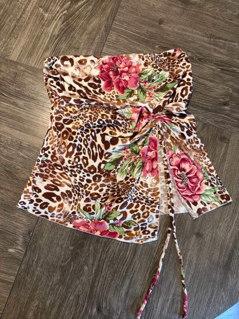 Y2K Leopolard Floral Tube Top NWT size L